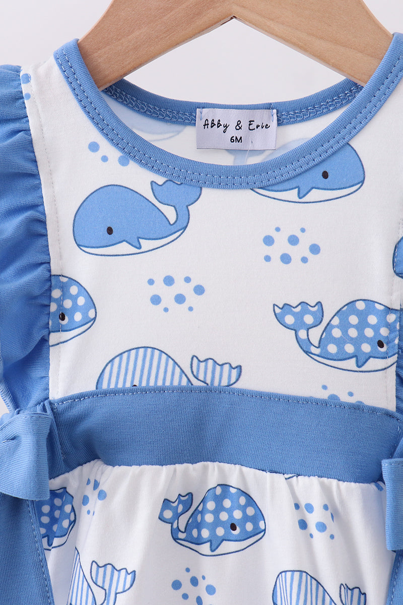 Blue whale print ruffle bubble