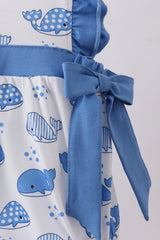 Blue whale print ruffle bubble