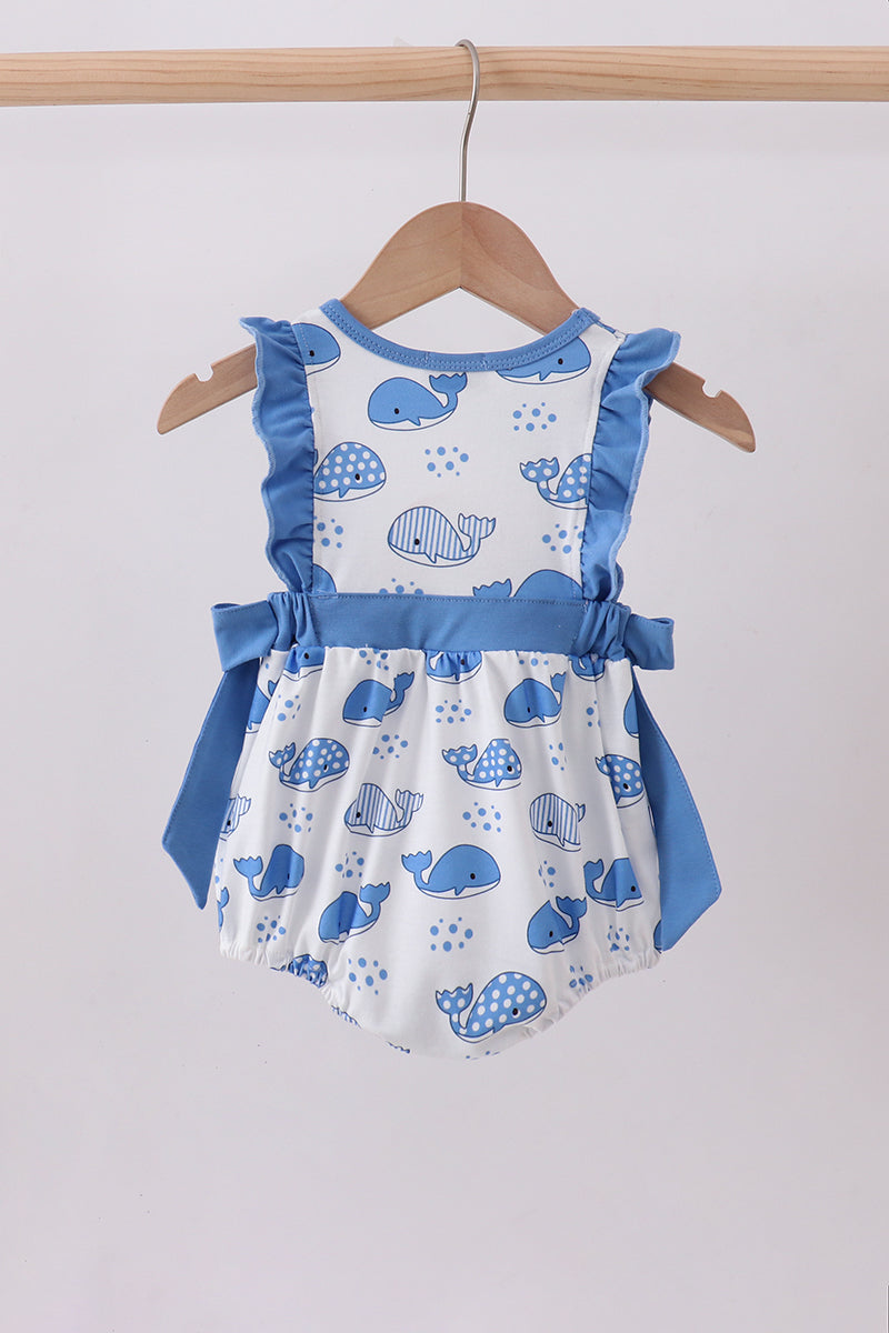 Blue whale print ruffle bubble