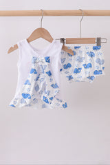 Blue whale applique ruffle bloomer set