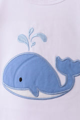 Blue whale applique ruffle shorts set