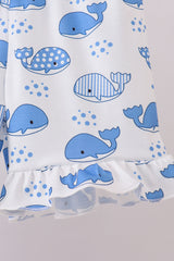 Blue whale applique ruffle shorts set