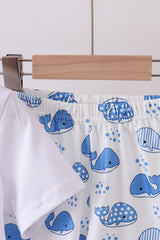 Blue whale applique shorts set