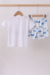Blue whale applique shorts set