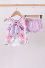 Purple floral print bloomer set