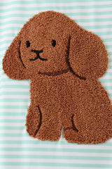 Green stripe puppy french knot shorts set