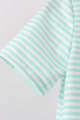 Green stripe puppy french knot shorts set