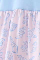 Blue shell starfish print bow bloomer set