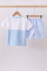 Blue nautical trio embroidery shorts set