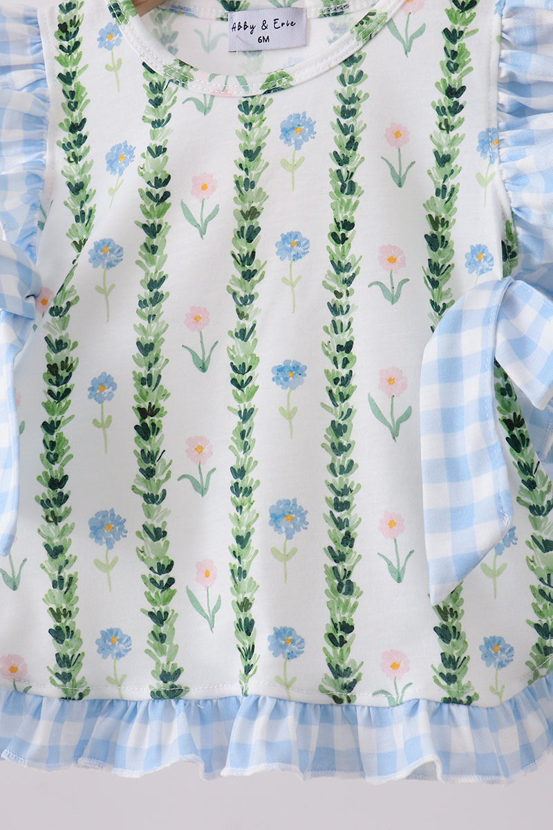 Green floral ruffle bow bloomer set