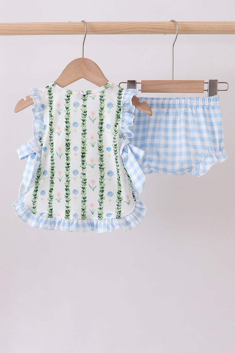 Green floral ruffle bow bloomer set