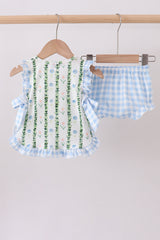Green floral ruffle bow bloomer set