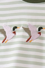 Green Duck Embroidered Stripe Romper