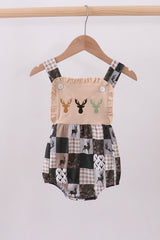 Green hunting deer embroidery checkered ruffle bubble
