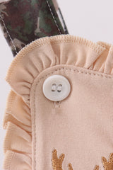 Green hunting deer embroidery checkered ruffle bubble