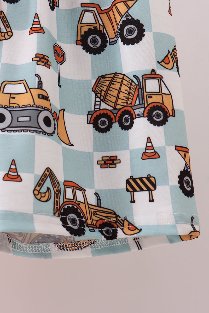 Construction vehicle embroidery shorts set