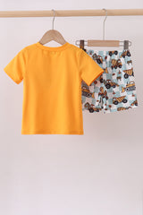 Construction vehicle embroidery shorts set
