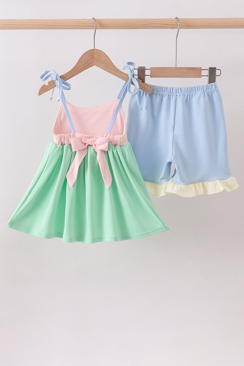 Color block ruffle shorts set