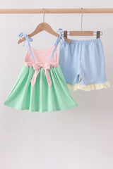 Color block ruffle shorts set