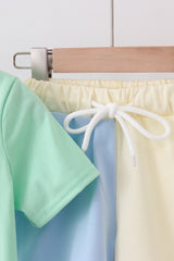 Color block sailboat embroidery shorts set