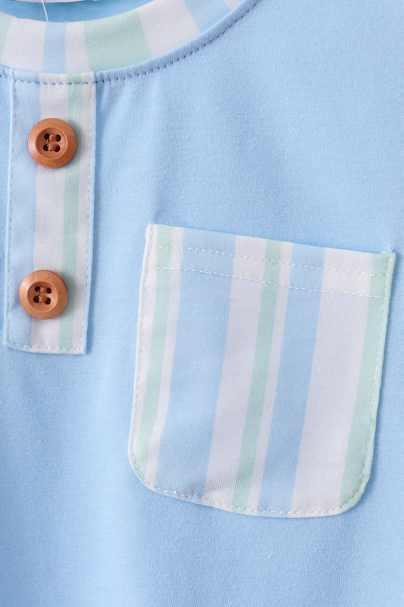 Blue stripe print shorts set