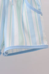 Blue stripe print shorts set
