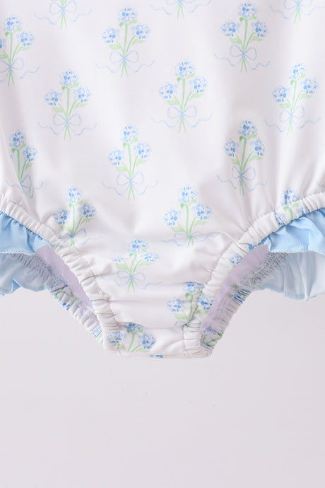 Blue I love MOM embroidery hydrangea rashgaurd