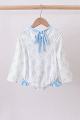 Blue I love MOM embroidery hydrangea rashgaurd