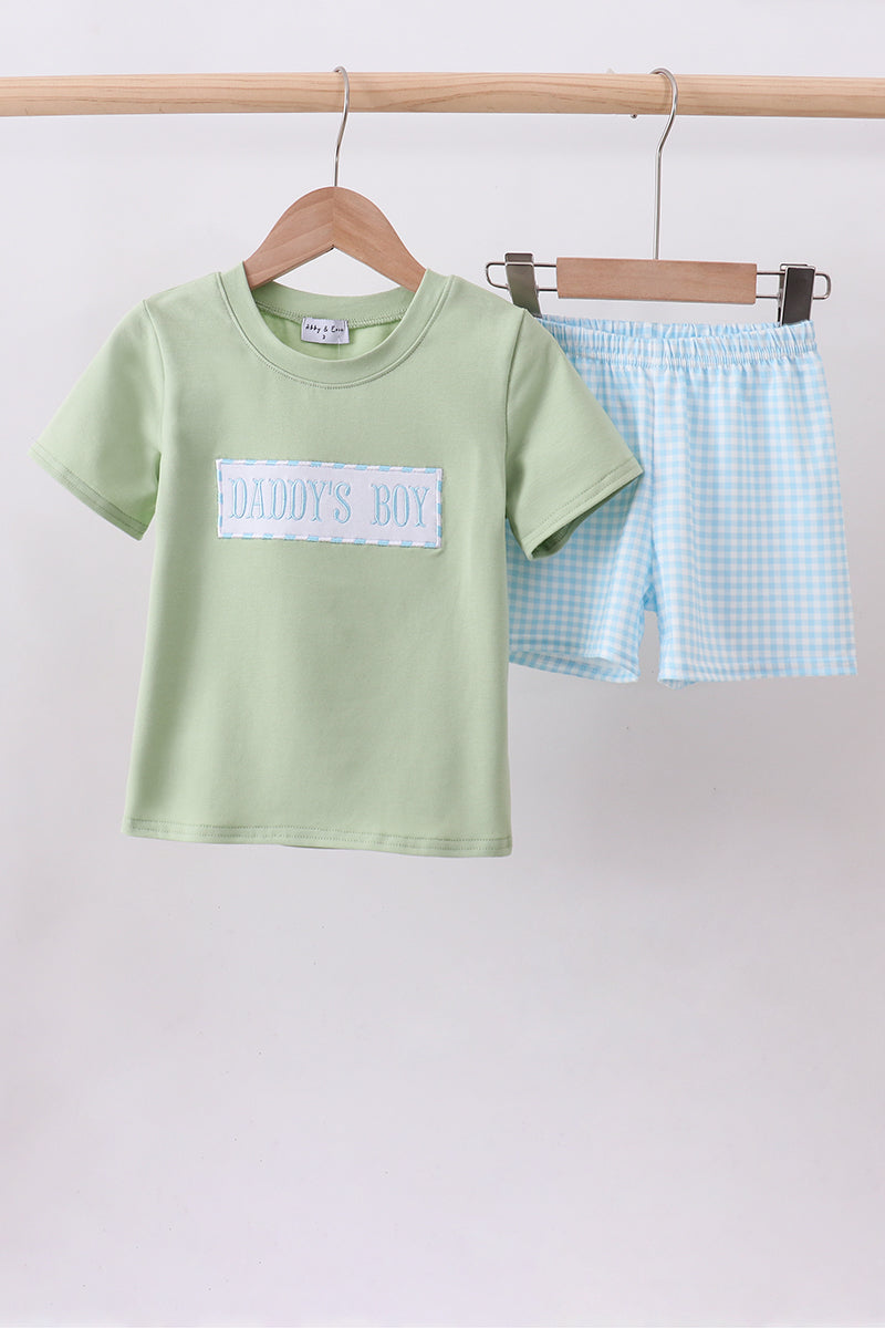 Green DADDY'S BOY embroidery gingham shorts set