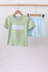 Green DADDY'S BOY embroidery gingham shorts set