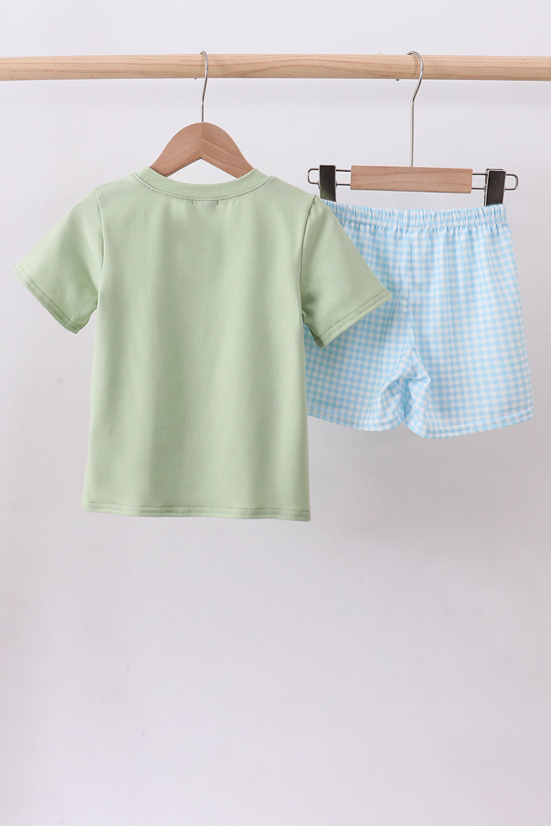 Green DADDY'S BOY embroidery gingham shorts set