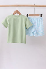 Green DADDY'S BOY embroidery gingham shorts set