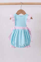 Blue farm animal embroidery seersucker ruffle bubble