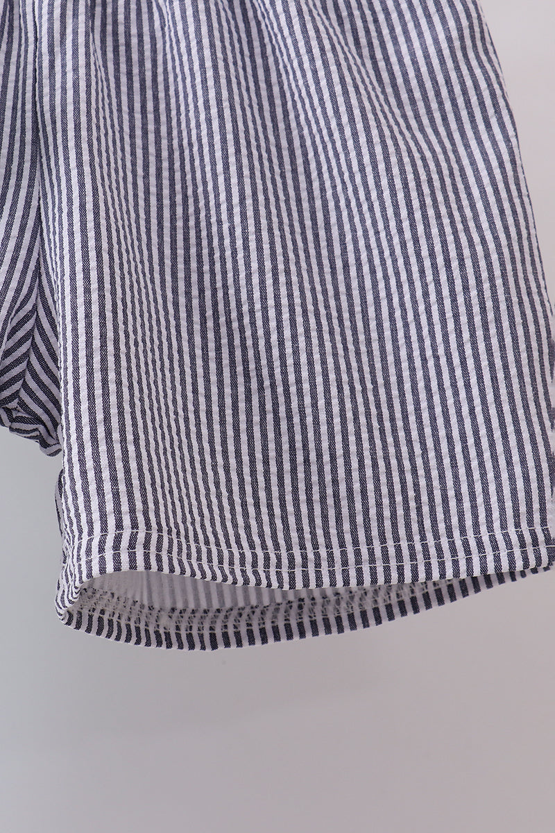 Blue farm animal embroidery shorts set