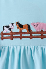 Blue farm animal embroidery ruffle shorts set