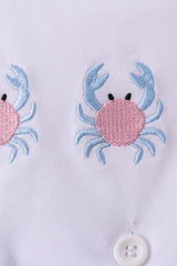Blue crab embroidery seersucker bow dress