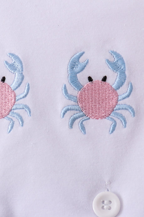 Blue crab embroidery seersucker bow dress