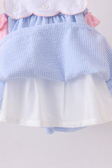 Blue crab embroidery seersucker bow dress