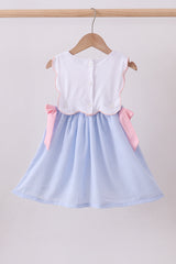 Blue crab embroidery seersucker bow dress