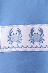 Blue crab embroidery seersucker shorts set