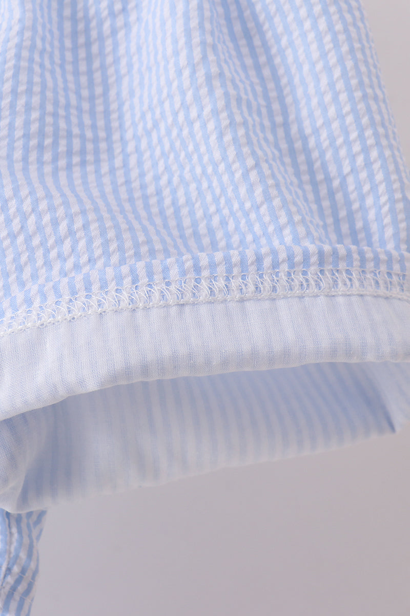 Blue crab embroidery seersucker shorts set