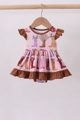 Pink floral boots bamboo ruffle bubble