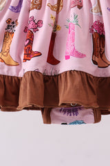 Pink floral boots bamboo ruffle bubble