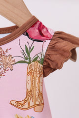 Pink floral boots bamboo ruffle bubble