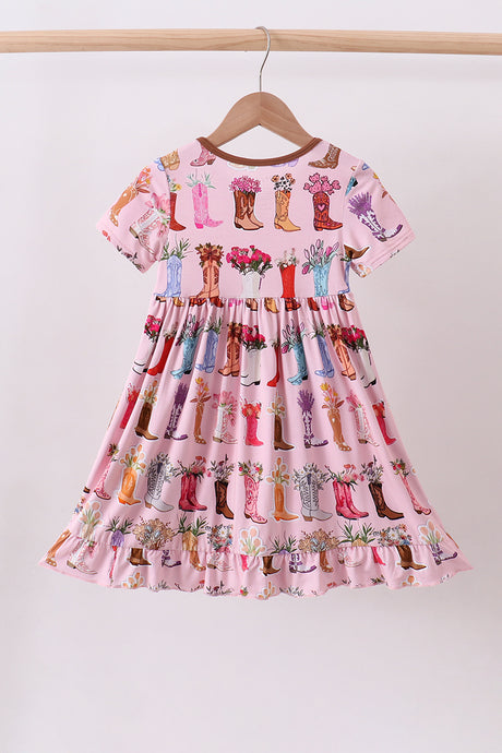 Pink floral boots bamboo dress