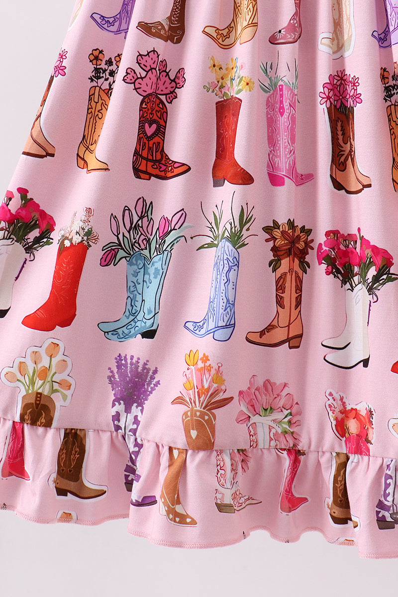 Pink floral boots bamboo dress
