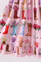 Pink floral boots bamboo dress