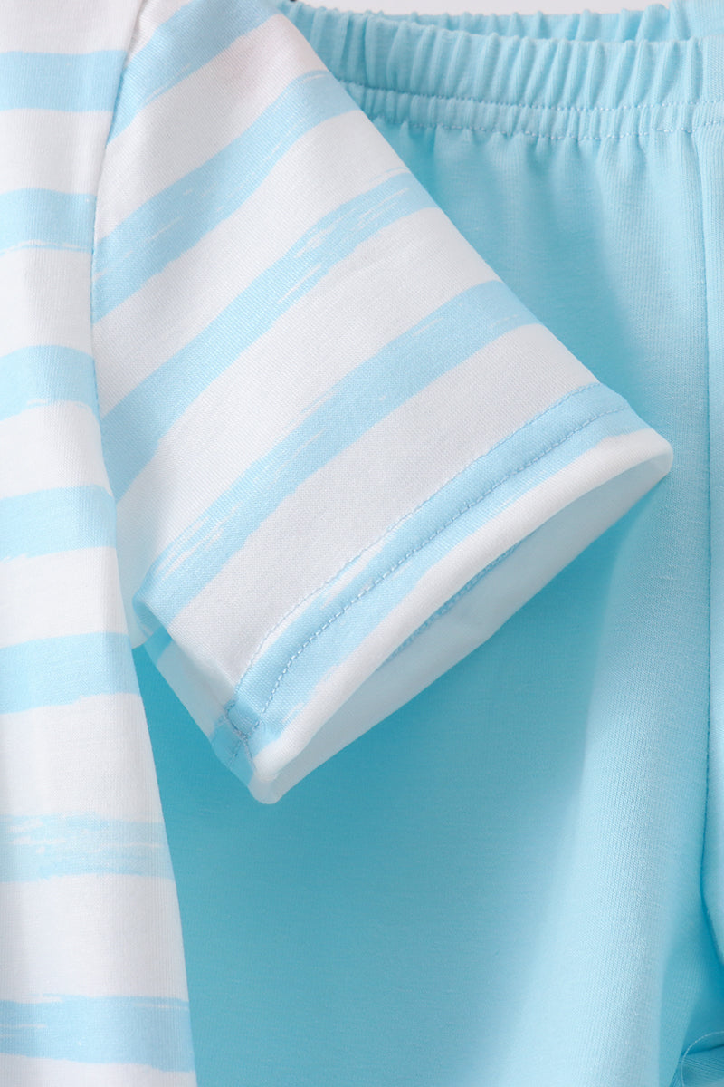 Blue stripe goose applique shorts set