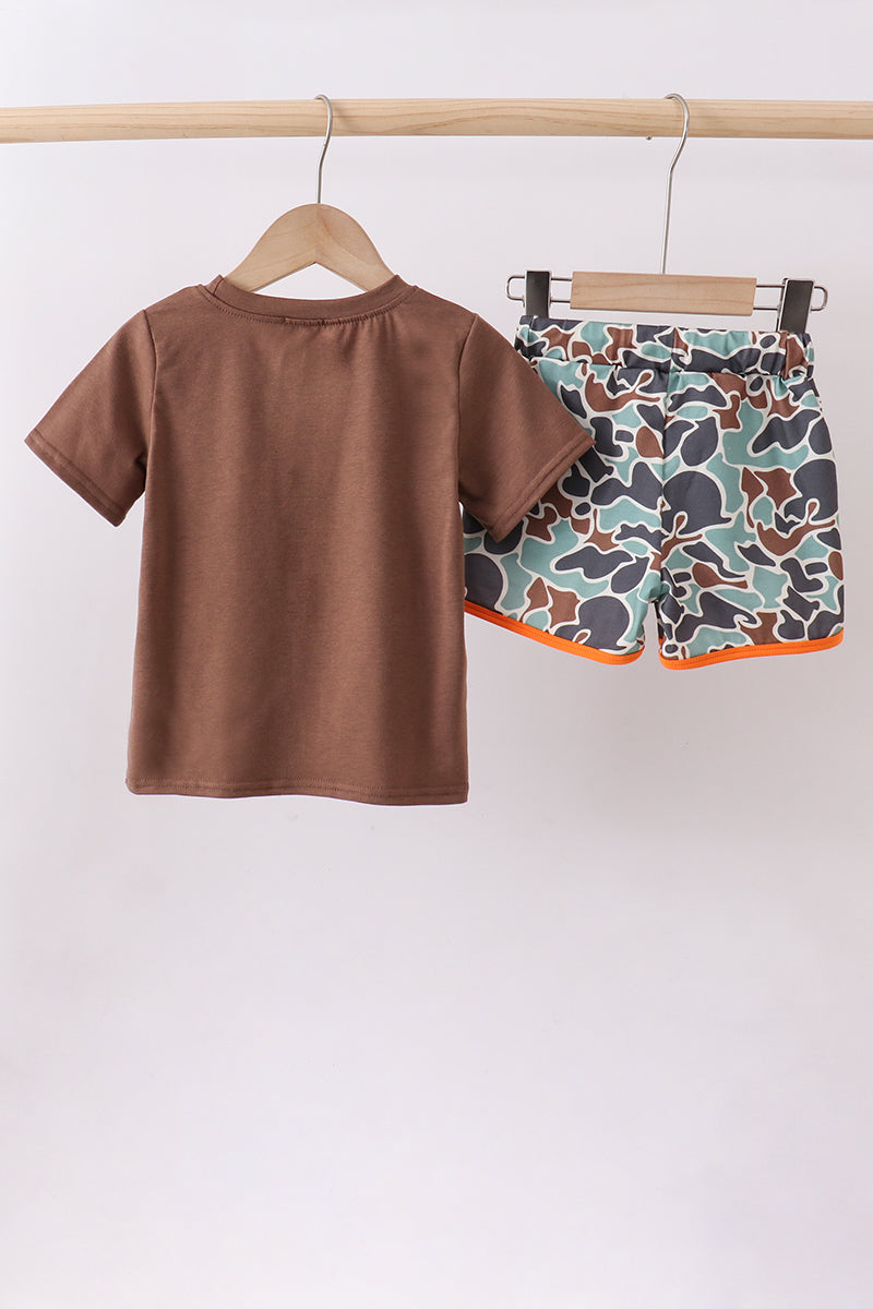 Camouflage hunting embroidery short set