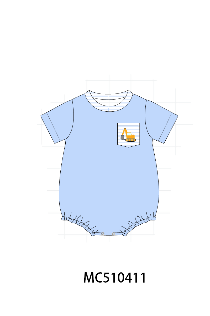 Blue excavator embroidery bubble